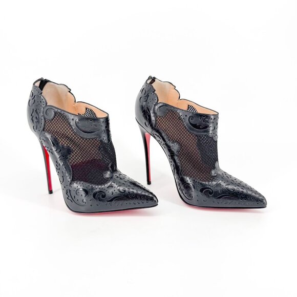 Christian Louboutin Mandolina Black Laser Cut Booties Size 37.5 US 7.5 Women's - Picture 1 of 14